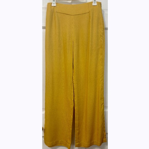 Uniqlo Trousers Yellow Golden Mid Rise Summer Lightweight Pants Wide Leg 2 4 6 - Picture 1 of 9